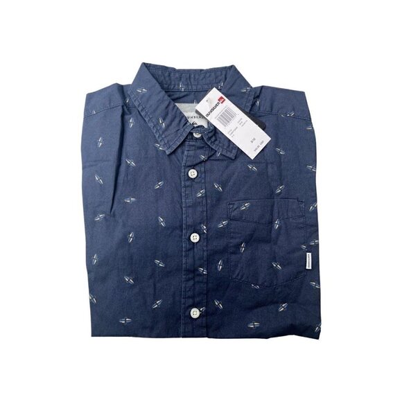 Quiksilver Other - Quiksilver Boys Navy Blue Cotton Short Sleeve Surfboard Printed Button Up Shirt